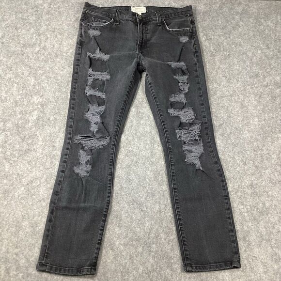 Current Elliot The Fling Black Tattered Black Denim Jeans Size 28 Grunge - Picture 3 of 15